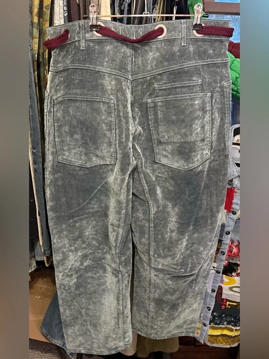 NWOT Free People We The Free Moxie Flocked Pull-On Barrel Jeans green blue 31 IR - Picture 11 of 13